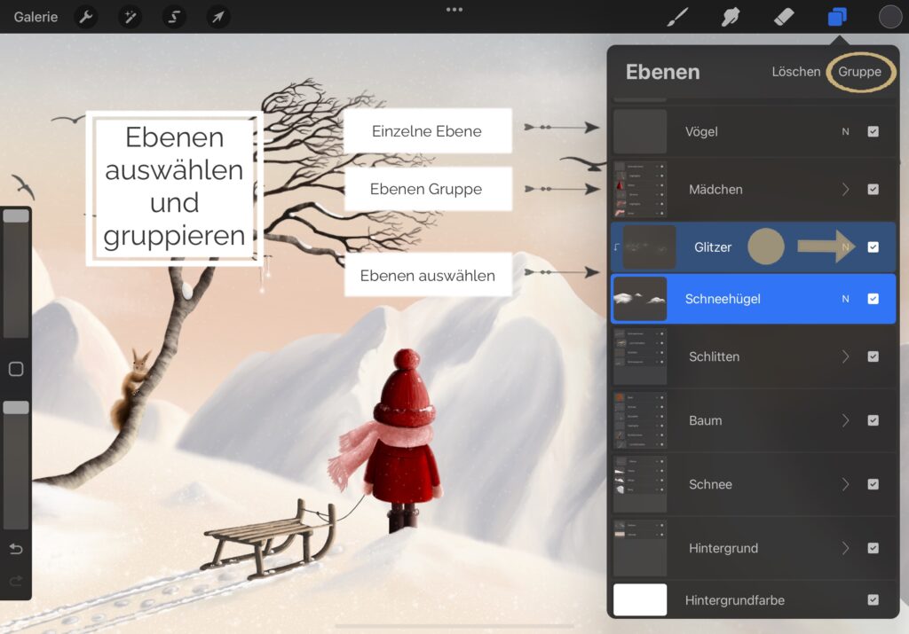 Procreate: Ebenen gruppieren