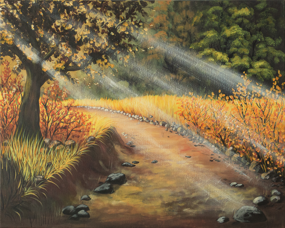 Gemälde auf Leinwand mit einem Weg im Wald