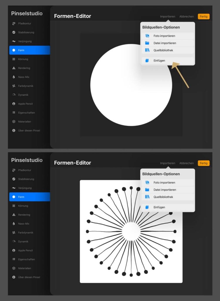 Procreate Stempel: Motiv importieren im Pinselstudio