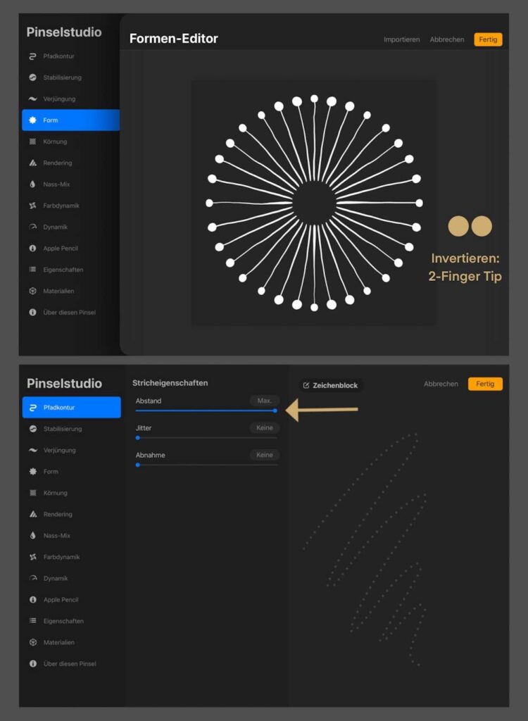 Procreate Stempel erstellen: Pinseleigenschaften im Pinsenstudio ändern