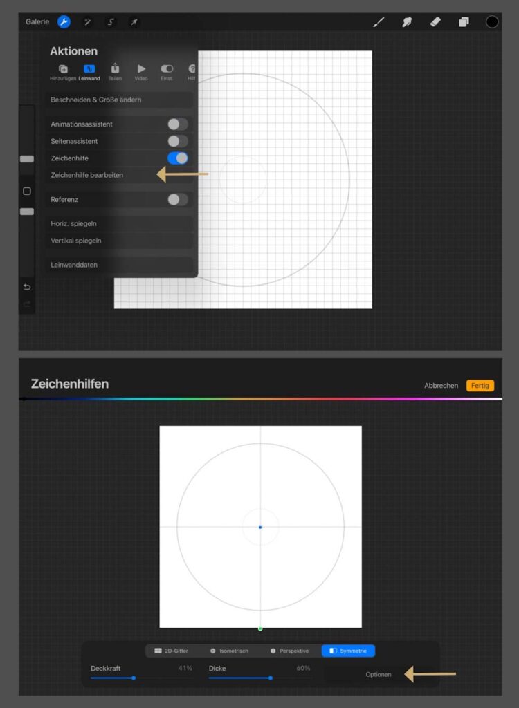 Zeichenhilfe in Procreate einstellen und anpassen