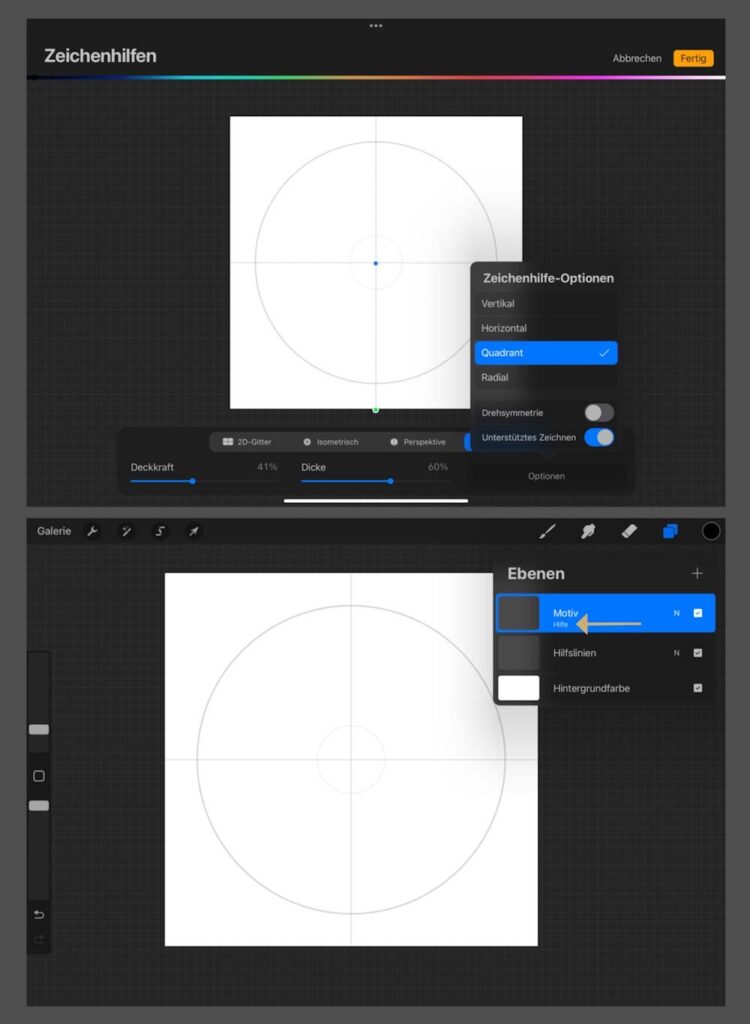 Zeichenhilfe in Procreate einstellen und anpassen